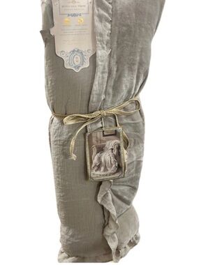BM Natural Tan Ruffle Edge Throw Blanket with Reverse Plush Ruffle Hem Layering